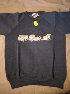 Kids L 12 - 14 Sweatshirt Blue with Row of Cats Fabric fiber Print 202212 - Picture 1 of 1
