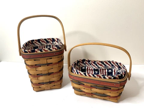 Set of 2 Longaberger Handwoven Baskets All-American Stars & Stripes, Made In USA Cover