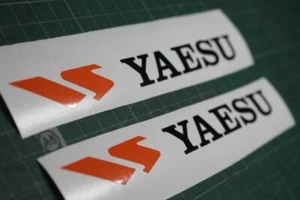 YAESU Decals x2 Orange and Black . for your antenna, radio, shack, equipment. - Picture 1 of 12