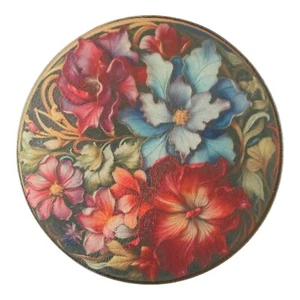 8” Round Tempered Glass Cutting Board~StainGlass Style~Tropical Flowers~Kitchen - Picture 1 of 1
