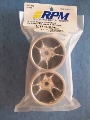 VINTAGE RPM 81813 CLAWS CHROME FRONT WHEELS FOR TRAXXAS RUSTLER STAMPEDE - Image 1 of 2