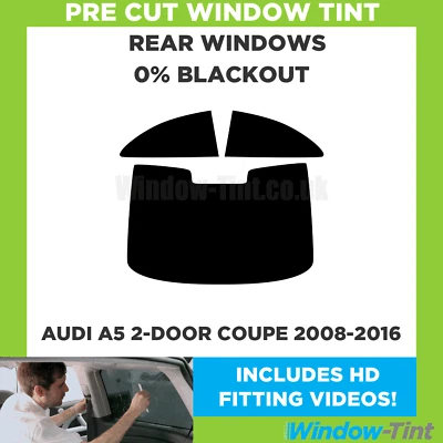Für Audi A5 2-door Coupe 2008-2016 Vor Cut Fenster Getönt Heck 0% Blackout Folie - Image 1 of 4
