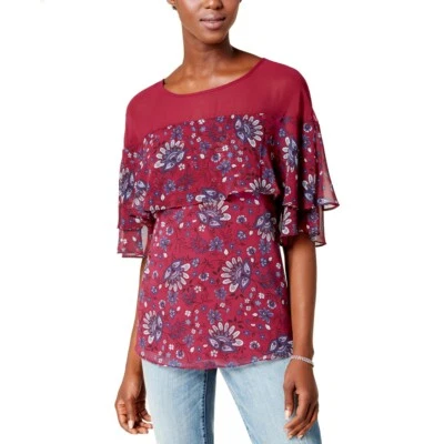 KENSIE NUEVO Camisa Top Informal Para Mujer Estampado con Volantes de Gasa TEDO Foto 1 de 2