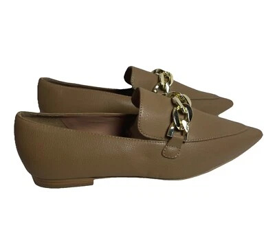 Mocasín Linea Paolo Mabel Punta Talla 6.5M Cadena Oro Camel Plano Imitación Cuero Foto 1 de 4