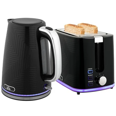 HOMCOM 1.7L 3000W Rapid Boil Kettle and 2 Slice Toaster Set Crumb Tray Black - Image 1 of 4