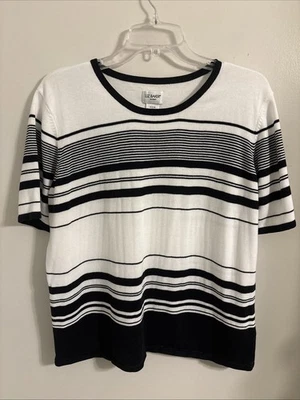 Camisa Suéter Liz Baker Mujer Negra Blanca Manga Corta Tejida 1X Foto 1 de 4