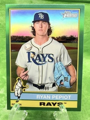 Ryan Pepiot /99 Green Chrome - 2025 Topps Heritage #455 Tampa Bay Rays - Image 1 of 4