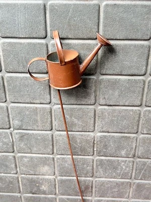 Rustic Miniature Metal Watering Can Plant Pot Stick Ornament on Stake Dollhouse - Image 1 of 4