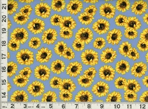 Bright Yellow Sunflowers on Light Blue Gray Quilting Sewing Fabric by Yard #535 - Picture 1 of 1
