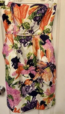 J Crew Strapless 100% Silk Mini Dress Size 0 Cream Watercolor Lined Pockets EUC - Image 1 of 4