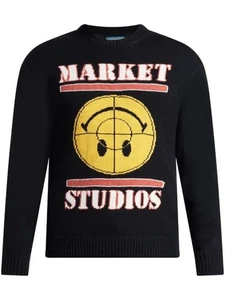 Market x Smiley Focus Black Sweater Smiley Mens Size XL - Picture 1 of 3