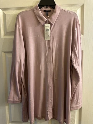 Eileen Fisher Classic Collar Shirt Fine Jersey Button Up Icy Plum Womens XLarge - Image 1 of 4