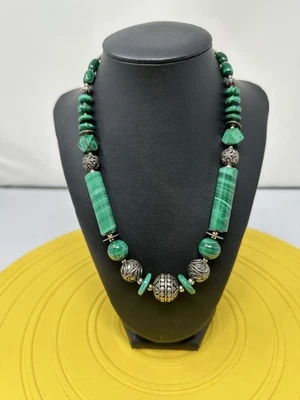 Collar Gargantilla Malaquita Plata Esterlina Hermoso Diseño Elegante 110g 20 Pulgadas Foto 1 de 4