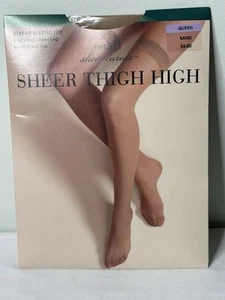 VINTAGE 100% NYLON ~JC PENNY SHEER THIGH HIGH STOCKINGS~QUEEN SIZE~MADE IN USA - Picture 1 of 3