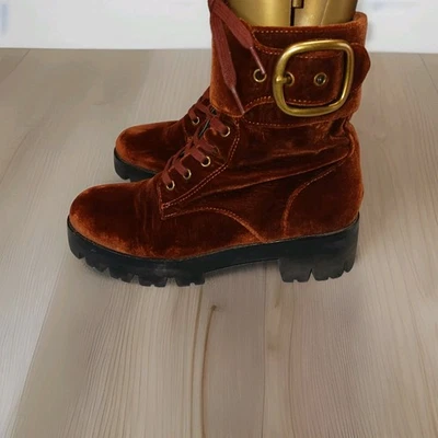 Coach Ankle Combat Boots Lucy Lace Up G2455 Brown Velvet Womens Size 6B - Image 1 of 4