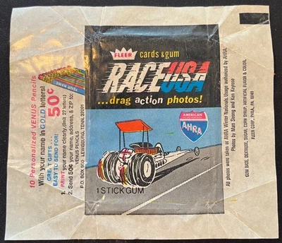 1972 Fleer AHRA Race USA - Wrapper Drag Action Photos Dragster Pencils Variation - Image 1 of 2