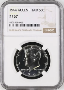 1964 Accented Hair Kennedy Half Dollar NGC PR67 Silver Proof Variety Coin 50C - Picture 1 of 8