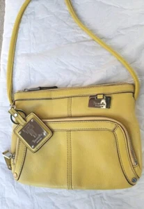 Tignanello Pebbled Yellow Leather Crossbody/ Handbag /Purse & Key Ring - Picture 1 of 19