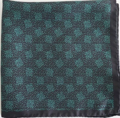 Lenço quadrado bolso 100% seda LANVIN Paris preto azul-petróleo US$ 95  - Imagem 1 de 3