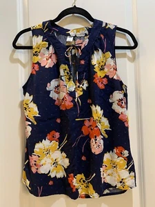 Old Navy Top Sz S Pet Navy Blue Floral Pull Over Sleeveless Tie String V Neck - Picture 1 of 5