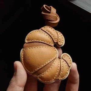 Leather Croissant Pendant Keychain, Mobile Phone Case Decoration Accessories - Picture 1 of 13