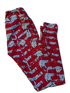 LuLaRoe Leggings OS One Size 2–10 – Red Blue Patterned Soft Stretch Pants - Picture 1 of 1