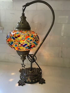 Turkish Moroccan Colorful Glass Mosaic Tiffany Table Desk Lamp Light Large Globe - Picture 1 of 11