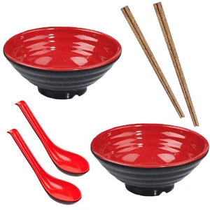 6-teiliges Essset - 2 Schüsseln, 2 Löffel, 2 Essstäbchen für Ramen & asiatische Gerichte - Bild 1 von 8