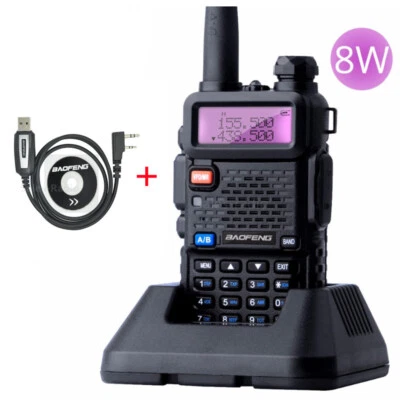 Baofeng UV-5R Real 8W VHF/UHF Walkie Talkie Two-way Radios USB Programming Cable - Image 1 of 4