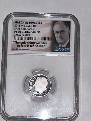 2015-W Roosevelt Silver Proof 10c Dime NGC PF70 Ultra Cameo (March Of Dimes) - Image 1 of 4