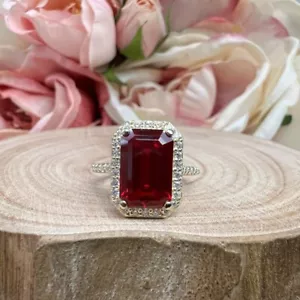 14K Yellow Gold Engagement Ring 4.95 Ct Ruby Gemstone Diamond Lab Created - Picture 1 of 7