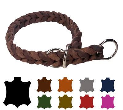 ELROPET® Hundehalsband Fettleder Zugstopp EDELSTAHL kleine & große Hunde handgeflochten