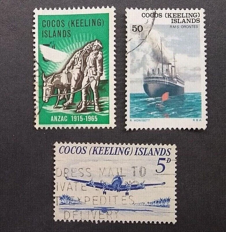 🦋 Islas Cocos (Keeling) - 1963 Desembarco Gallipoli y 1976 ENVÍOS - 3 USADOS Foto 1 de 1