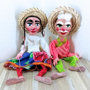 Marionette String Puppets Pair of Handcrafted Mexican Folk Art - Picture 1 of 14