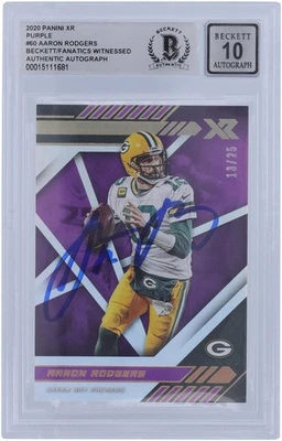 Panini XR Purple #60 #13/25 BAS 10 2020 firmado por Aaron Rodgers Green Bay Packers Foto 1 de 2