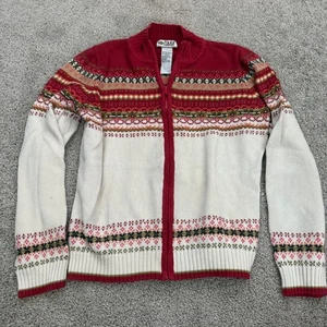Cárdigan tejido Tiara International vintage cremallera completa suéter para mujer talla M Fair Isle - Imagen 1 de 6