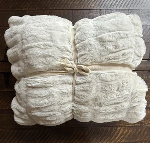 Pottery Barn Faux Fur Ruched Throw Blanket Ivory 50” x 60”NWOT - Picture 1 of 3