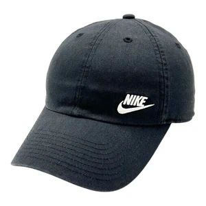 Nike Black Strapback Hat Dad Cap One Size Embroidered Swoosh Logo Unisex - Picture 1 of 9