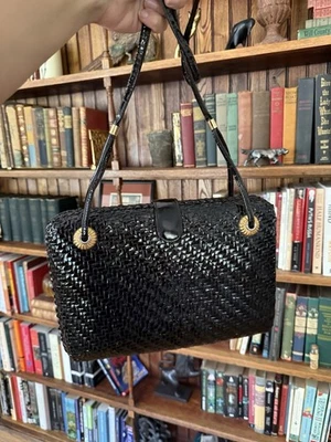 Bolso de hombro vintage RODO Italia negro de paja Foto 1 de 4