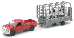 New-Ray 19835 1:43 Red Ford F-250 Super Duty Pickup W/Cattle Trailer Die-Cast - Picture 1 of 2
