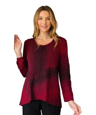 Habitat Making Waves Tunic Top Size Large Cranberry Textured Swirl Lagenlook - Image 1 of 4