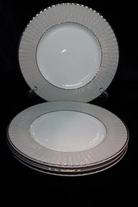 LENOX PLEATED COLORS GREY BORDER PLATINUM TRIM 4 SALAD PLATES 8 1/2" PERFECT - Picture 1 of 6