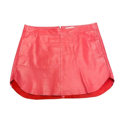 Karina Grimaldi Genuine Lamb Leather Mini Skirt Coral Pink Womens Large - Image 1 of 4