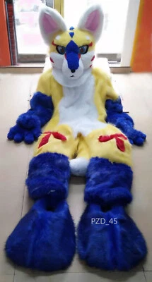 Halloween Long Fur Husky Dog Fox Fursuit Mascot Costume Suit Cosplay Dress #360 - Image 1 of 3