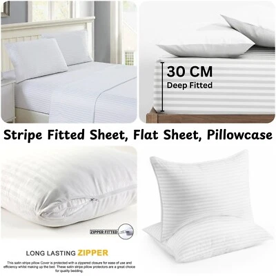 30cm Extra Deep Fitted Sheet 100% P Cotton 300TC Flat Sheet Double Beige Bedding - Image 1 of 4