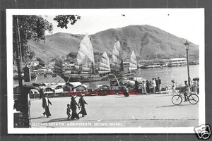 Hong Kong rppc Aberdeen Fishing Boats People China 50s - Picture 1 of 1