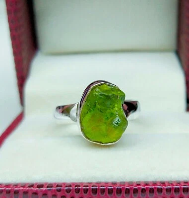 Natural Peridot Ring 925 Sterling Silver Handmade Ring Raw Gemstone Ring  R93 - Image 1 of 4