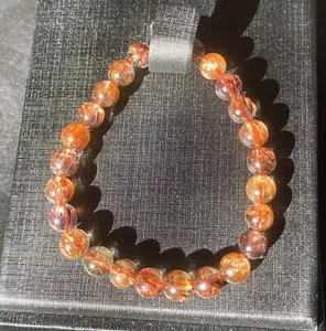 Natural Copper Brown Gold Rutilated Crystal Super Energetic Bracelet 7.9mm - Picture 1 of 4