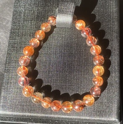 Natural Copper Brown Gold Rutilated Crystal Super Energetic Bracelet 7.9mm - Image 1 of 4