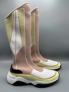 Longchamp $615 Pink Yellow Tall Shaft Tennis Boots Sneakers Size 39 (8 US) - Picture 1 of 17